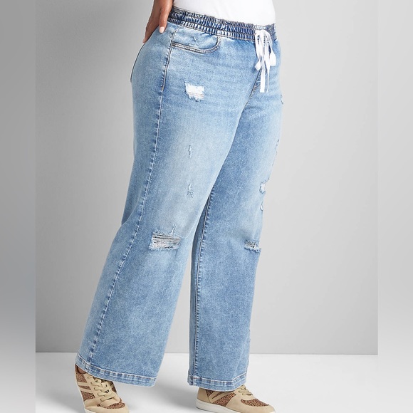 PLUS Lane Bryant NEW Distressed Pull On Wide Leg Denim Pant Size 18 - Picture 2 of 9